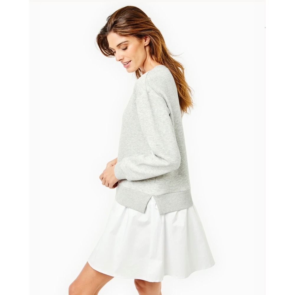 Addison Bay Harper Dress Gray White Mixed Media Sweatshirt Dress | Small - Picture 4 of 11